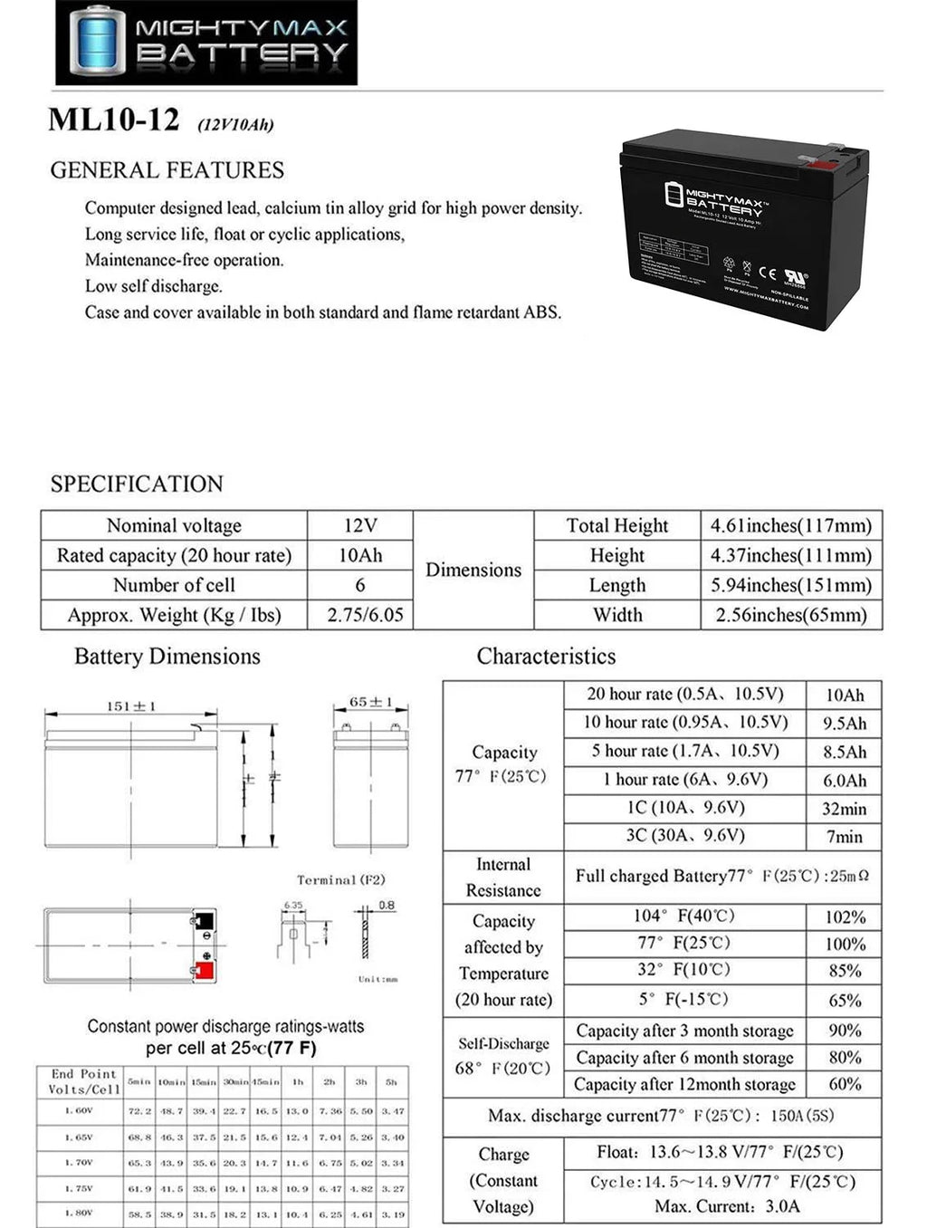 12V 10AH Battery for LIFAN Model # ESize400