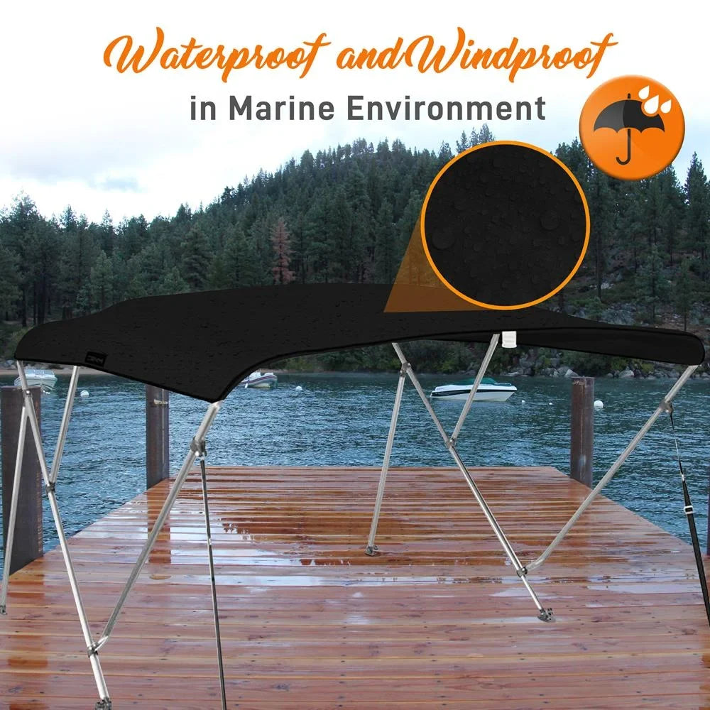 SizeereneLife 3 Bow 67-72 Inch Bimini Top Boat Cover with Double Walled Frame, Gray