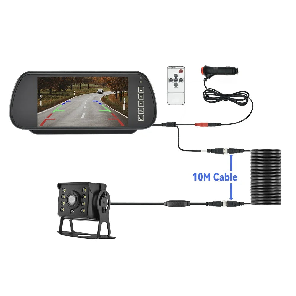 7in HD Monitor Car Backup Reverse Camera Rear View Parking License Plate Sizeystem