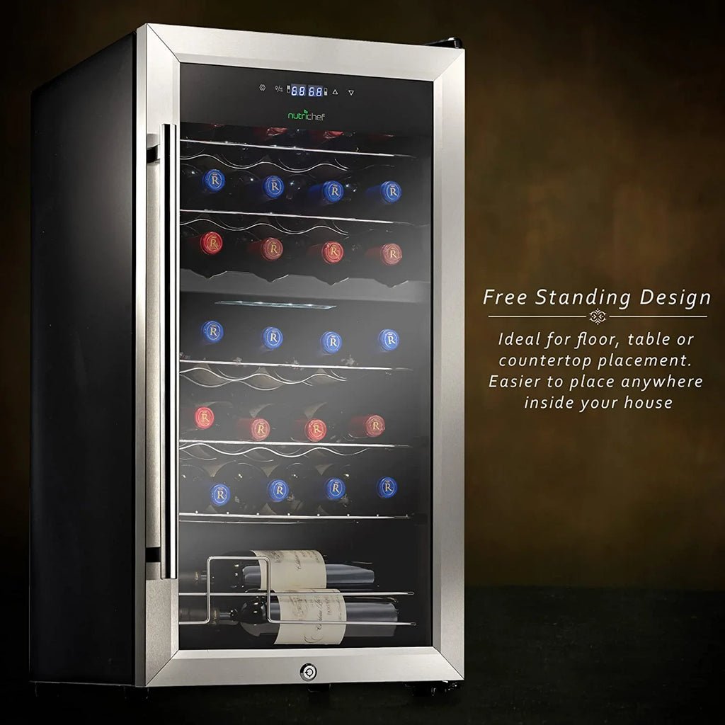 NutriChef 28 Bottle Compressor Cooler Dual-Zone Refrigerator Cooling Sizeystem