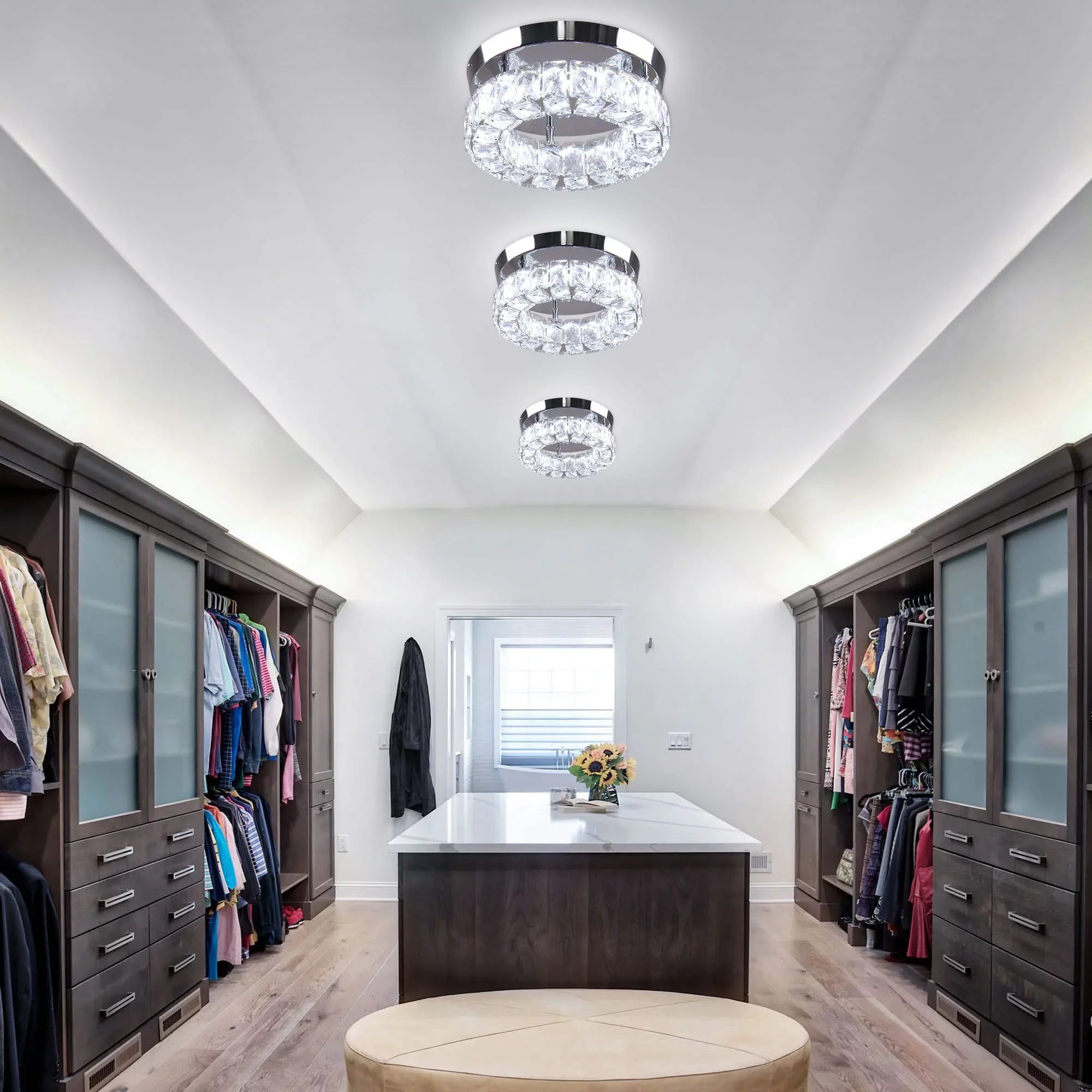 Diisunbihuo 9.8" Crystal Flush Mount Ceiling Light Fixtures LED Round Mini Chandelier Light Fixture Ceiling Lamp for Kitchen Hallway Foyer 15 W 6000K