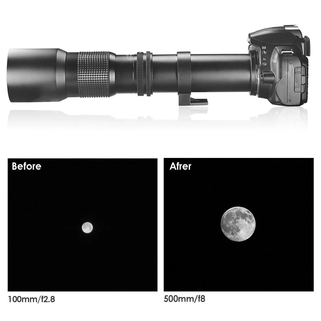 Ultimaxx 500mm/1000mm f/8 Multi-Coated Preset Telephoto Lens Includes Ultimaxx 2.0X Tele-Converter + T-Mount Adapter for Canon EF Mount & Microfiber Cleaning Cloth - Compatible with SizeLR/DSizeLR Cameras