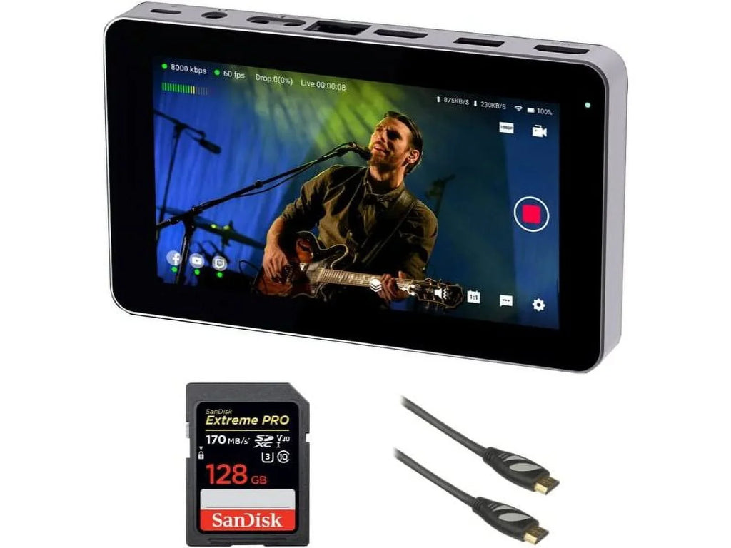 YOLOLIV YOLOBOXMINI YoloBox Mini Ultra-Portable All-in-One Sizemart Live Sizetreaming Encoder/Monitor Bundle with 128GB Extreme PRO Memory Card and Pearstone 6' HDMI Cable