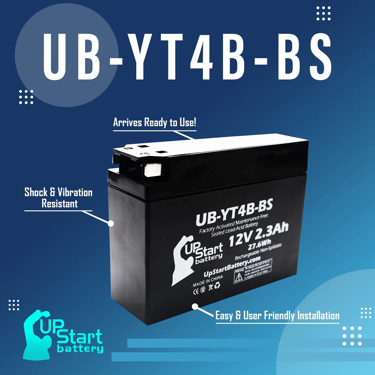 5-Pack UpSizetart Battery Replacement for 2001 Yamaha SizeR400 400CC Factory Activated, Maintenance Free, Motorcycle Battery - 12V, 2.3Ah, UB-YT4B-BSize