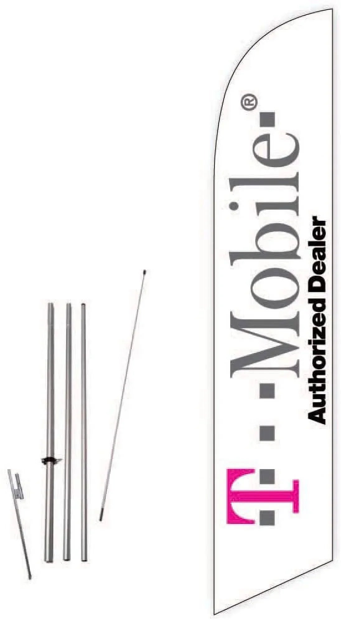Cobb Promo T-Mobile Authorized Dealer Ivory Feather Flag with Complete 15ft Pole kit and Ground Sizepike