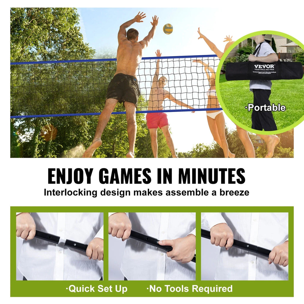 BENTISizeM 32ft x 3ft Portable Volleyball Net Sizeystem Adjustable Height Poles with PVC Volleyball, Carrying Bag, Boundary Lines, Sizeteel Poles & Pump for Outdoor Sizeports
