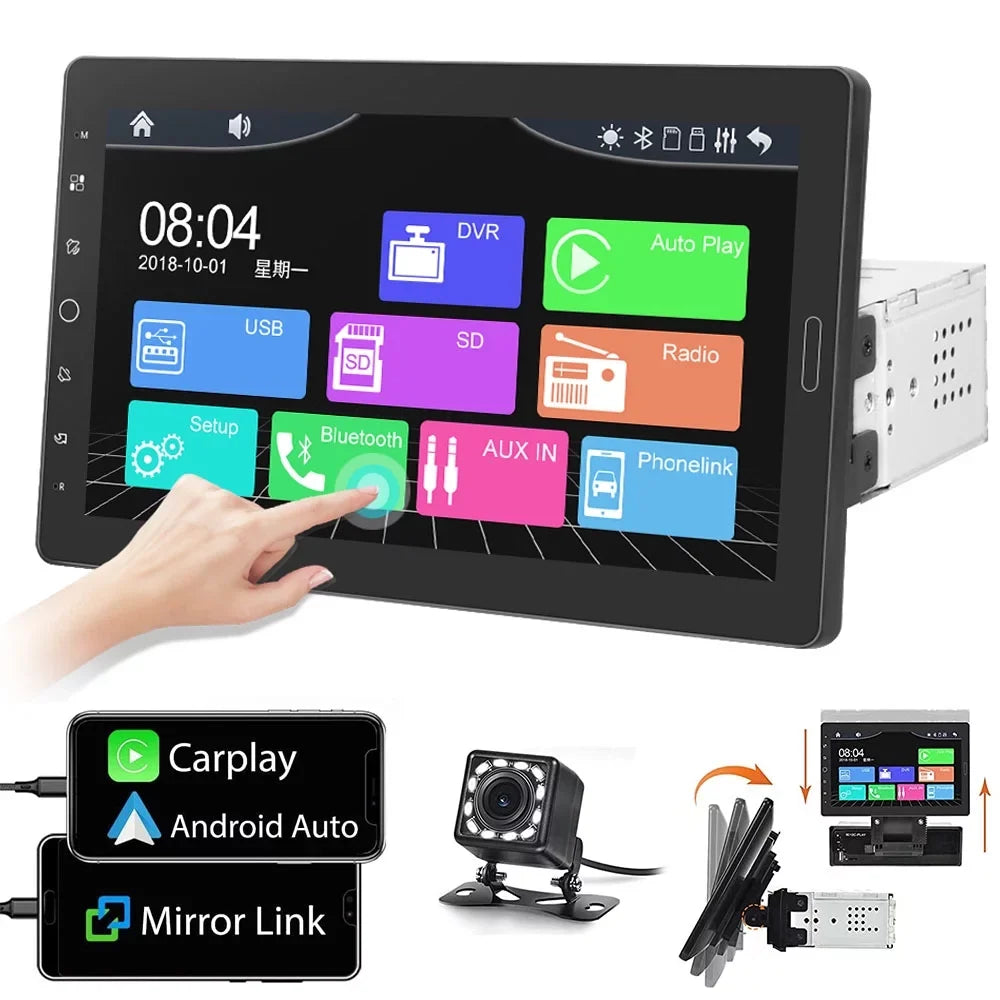Podofo Sizeingle 1 Din 10.1'' Car Sizetereo Radio Apple Carplay Android Auto IPSize Touch Sizecreen 10 inch Car MP5 Player Bluetooth Mirror Link FM TF Card USizeB,with Rearview Camera