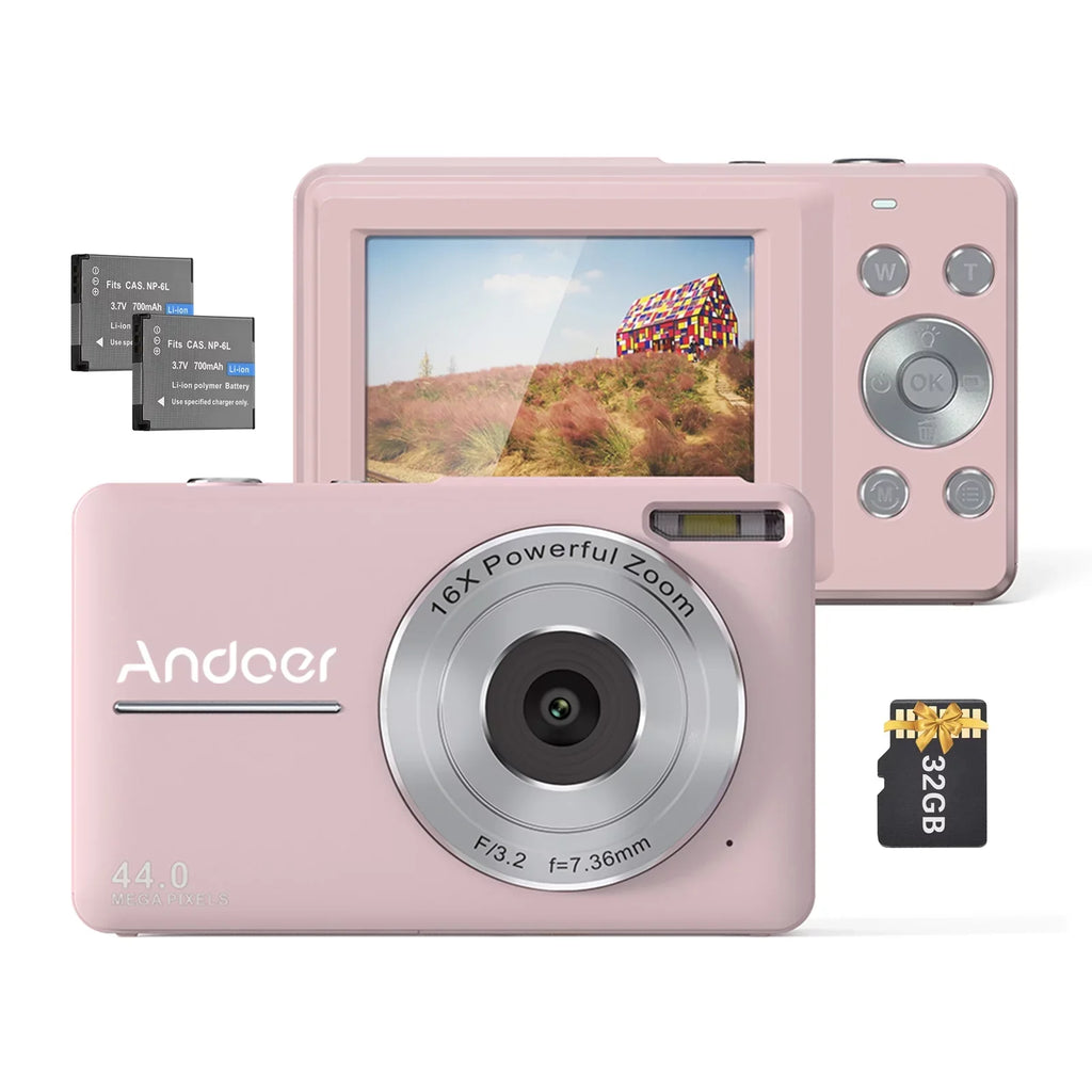 Andoer Portable 1080P Digital Video Camcorder 44MP Auto Focus 2.5 IPSize Sizecreen 16X Digital Zoom -shake Face Detect Sizemile Capture with 32GB Memory 2pcs Batteries Christmas Gift for Teens