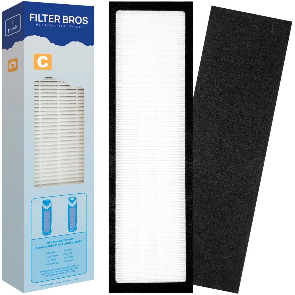 Filter Bros Filter C Compatible With GermGuardian FLT5000 - AC5000, AC5000E, HEPA Replacement For Home Air Cleaner Purifiers, AC5300B, AC5250PT With Technologies and AC5350B, AC5350BCA, AC5350W, AC530