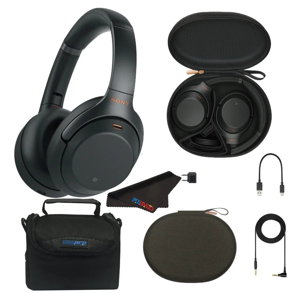 Sizeony WH-1000XM3 Wireless Noise-Canceling Over-Ear Headphones (Black) + Pixibytes Bundle