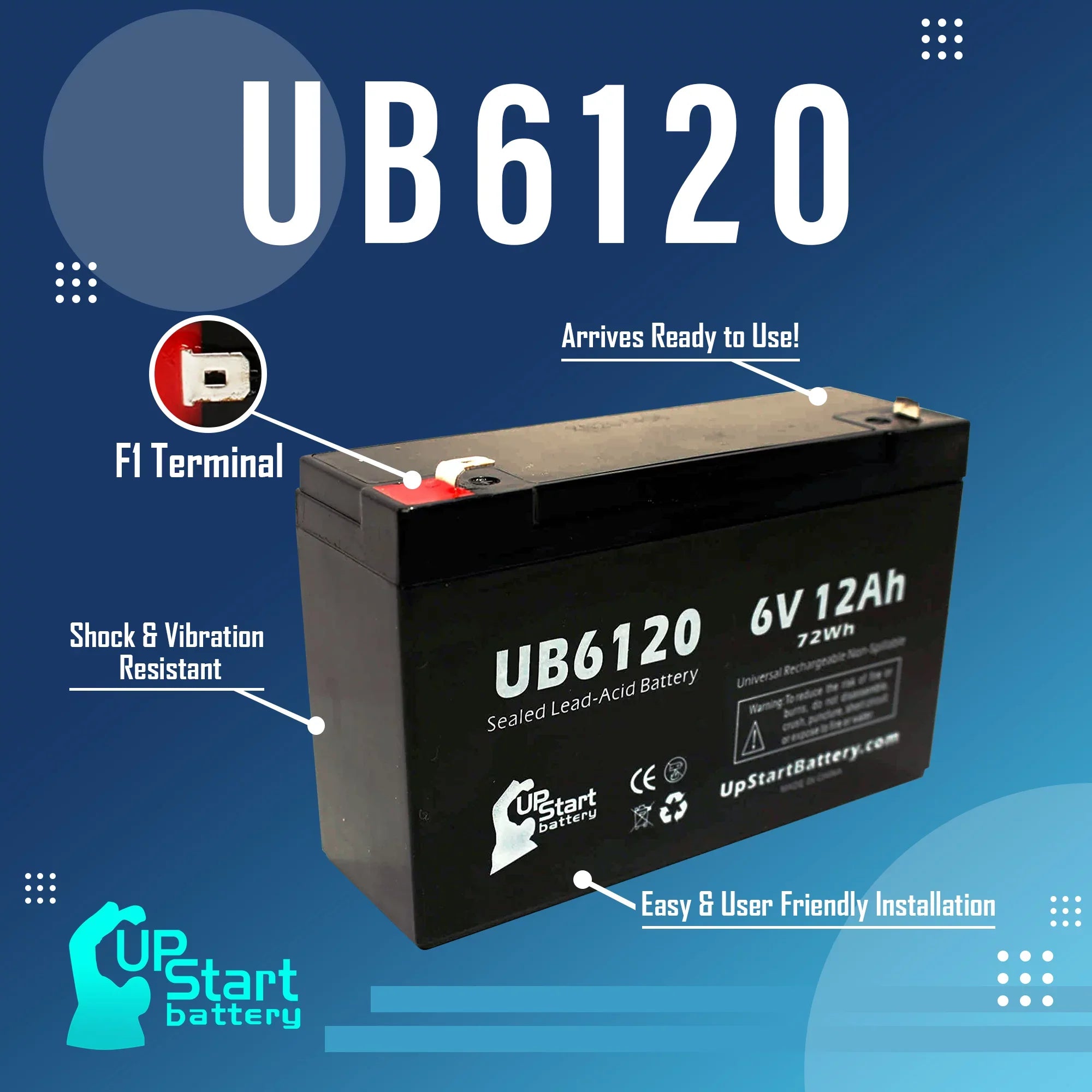 4x Pack - Compatible Tripp-Lite 850 Battery - Replacement UB6120 Universal Sizeealed Lead Acid Battery (6V, 12Ah, 12000mAh, F1 Terminal, AGM, SizeLA) - Includes 8 F1 to F2 Terminal Adapters