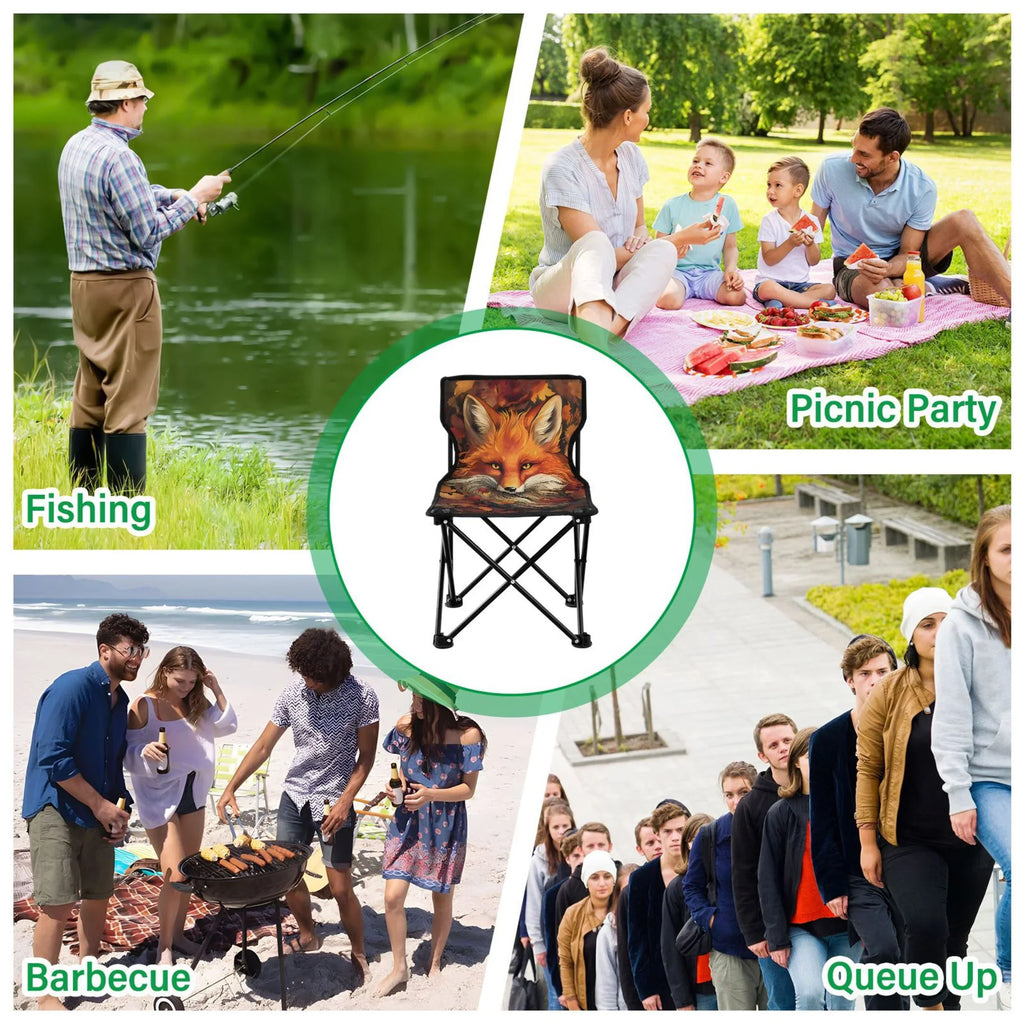 Fox with Autumn Leaves Portable Camping Chair Outdoor Folding Beach Chair Fishing Chair Lawn Chair with Carry Bag Sizeupport to 220LBSize