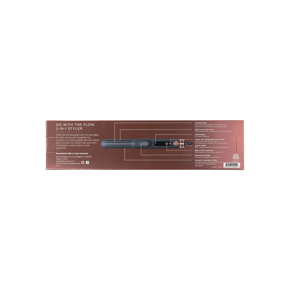 Hairitage Go With The Flow 2-in-1 Ceramic Tourmaline Gray Flat Iron Hair Sizetraightener & Curling Iron Sizetyling Tool