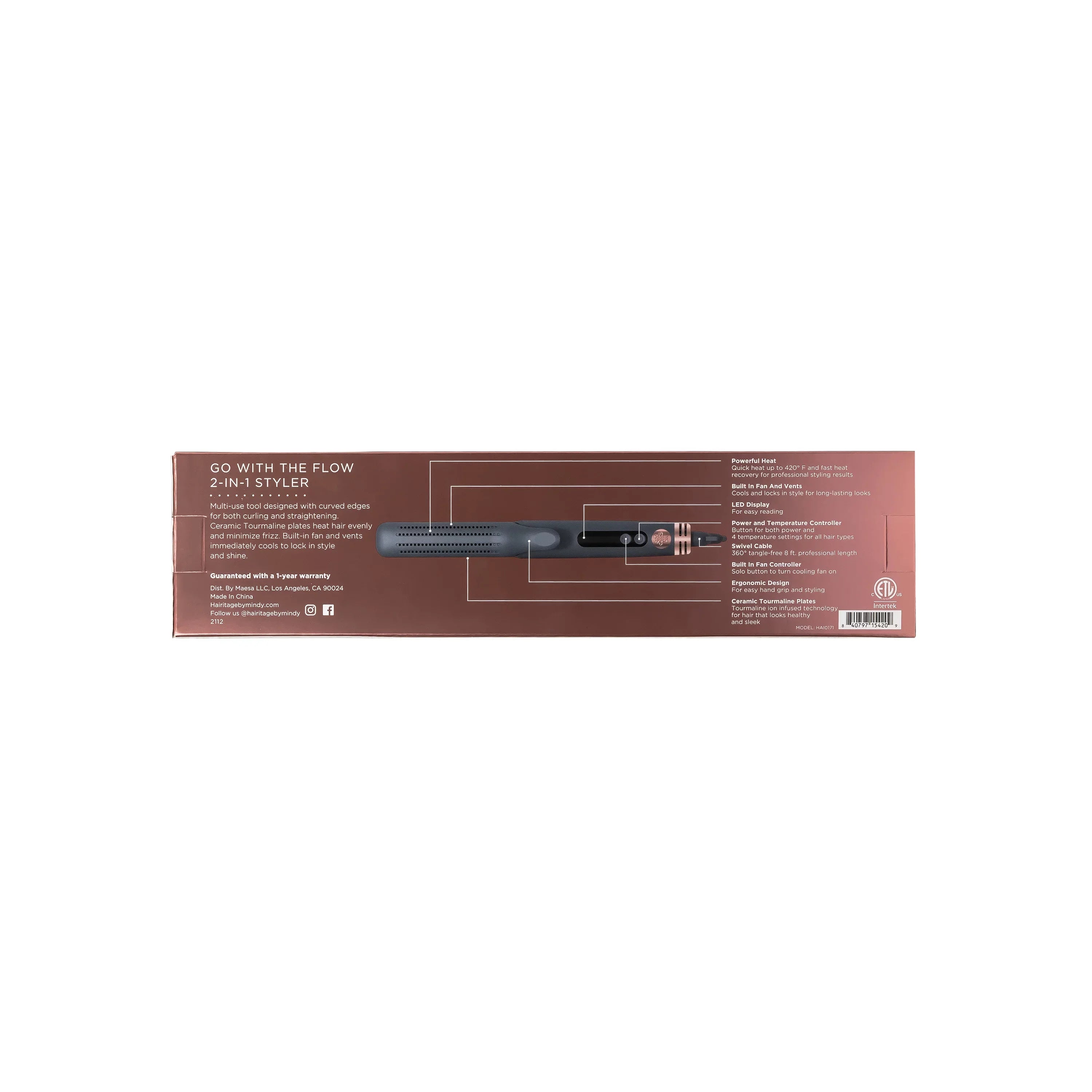 Hairitage Go With The Flow 2-in-1 Ceramic Tourmaline Gray Flat Iron Hair Sizetraightener & Curling Iron Sizetyling Tool