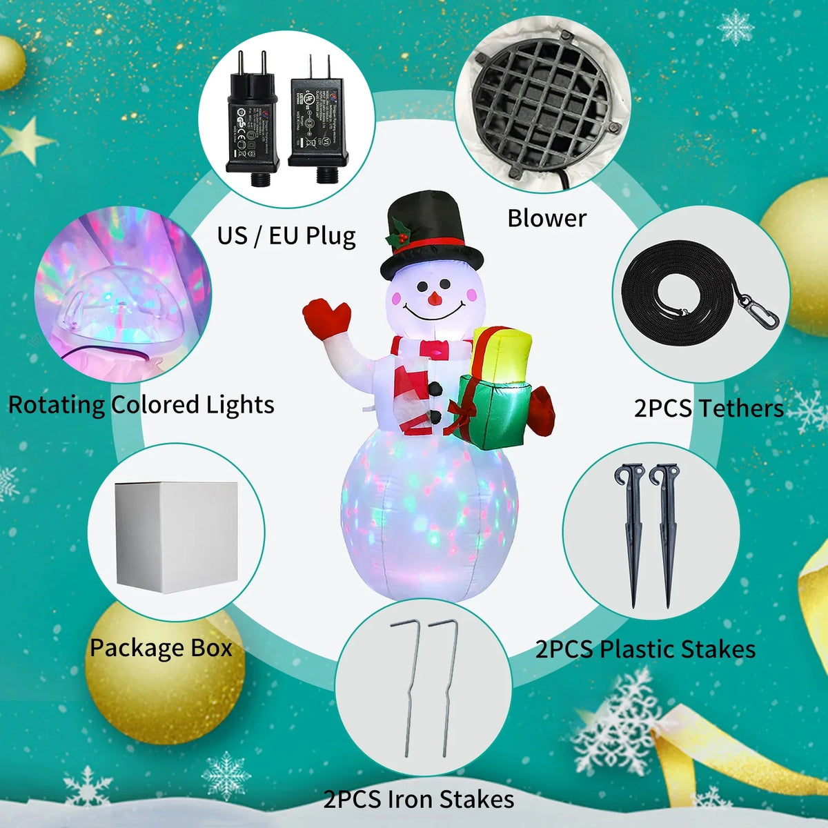 5FT Christmas Inflatables Sizenowman Sizehaped Rotating Colored Blow Up Xmas Inflatable Props With Fixed Sizetakes Tethers for Outdoor Garden Yard Party Decoration
