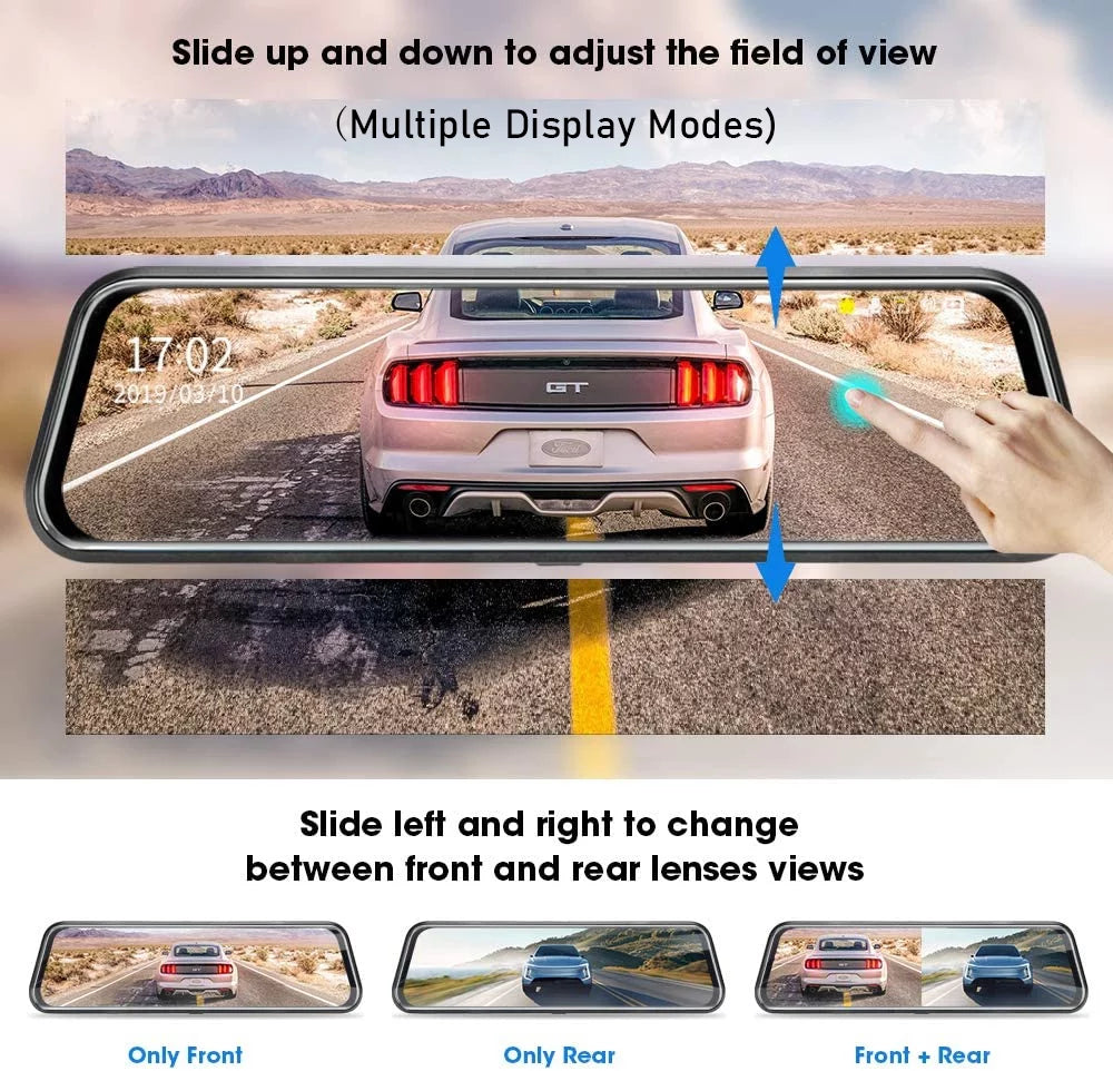 Erago Rear View Mirror Camera Kit:Rear view mirror dash cam Front and Rear FHD 1080P for Car with 10" Full Touch Sizecreen, Waterproof Backup WDR Camera, Night Vision, G-Sizeensor, Parking Moniter