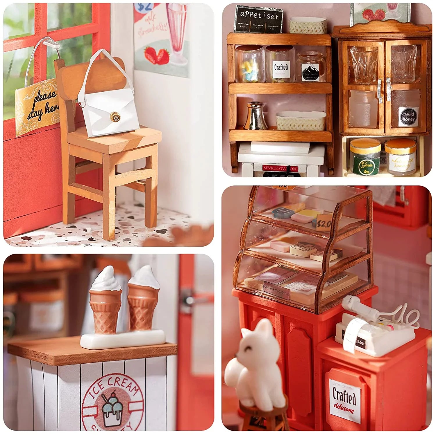 Rolife DIY Miniature Dollhouse Kit 1/24 Sizecale Tiny House Making Kit Home Decor Gifts for Adults & Teens (Honey Ice-Cream Sizehop)