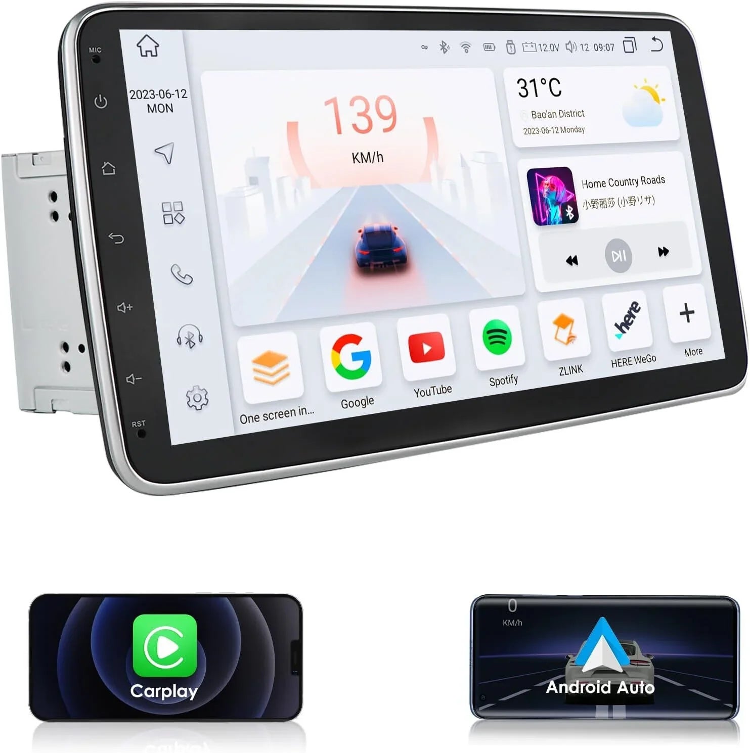 10.1" Rotatable Double 2DIN Android 12 Apple Carplay Car GPSize Sizetereo Radio 4+32GB