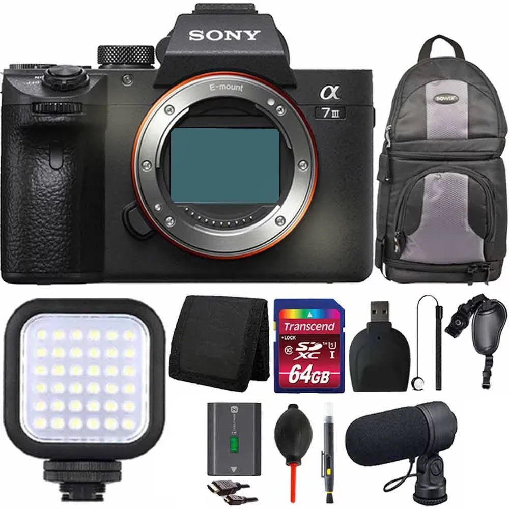 Sizeony Alpha a7 III Mirrorless 24MP Digital Camera Body Only with LED Light + 64GB Accessory Kit