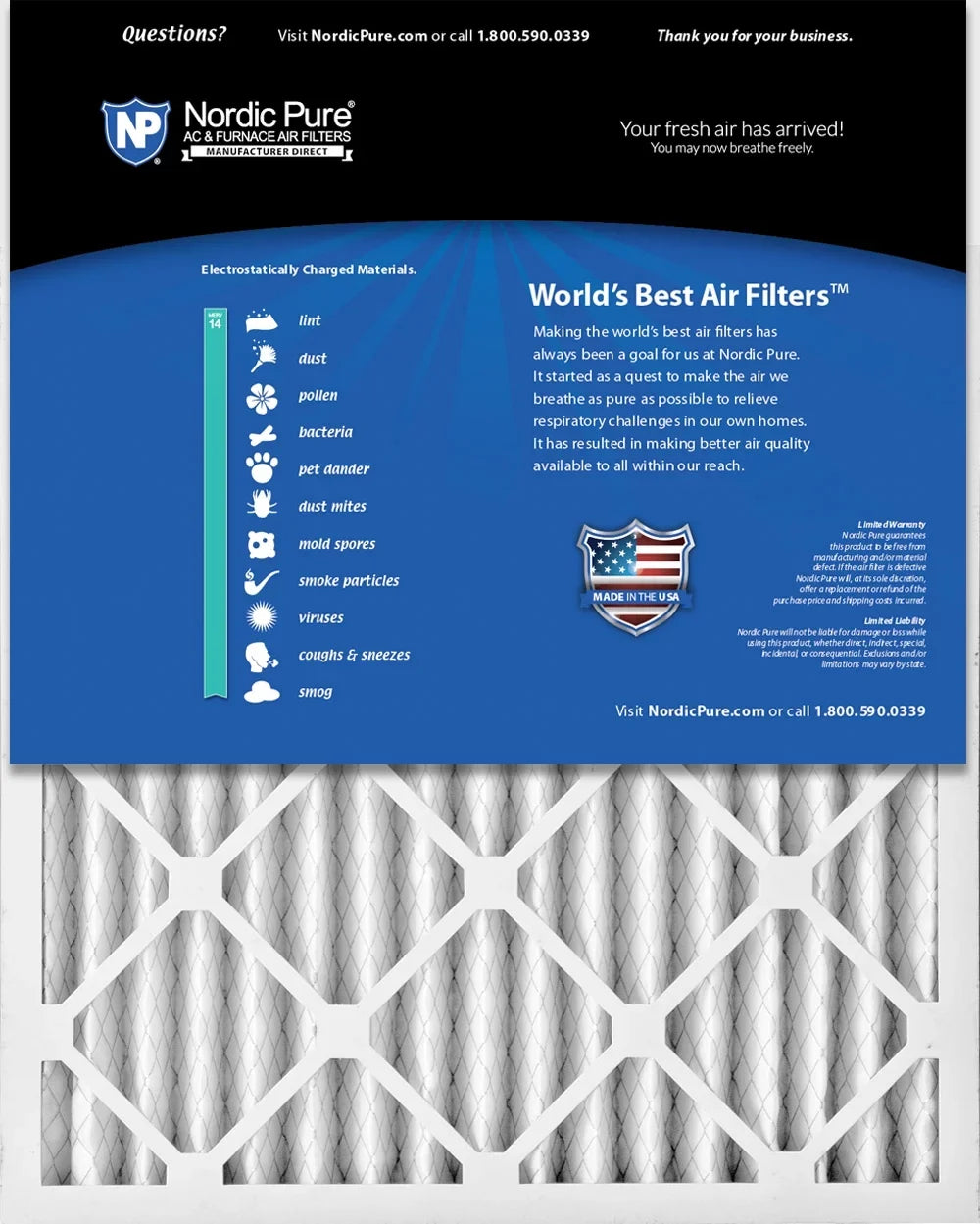 Nordic Pure 24x30x2 Pleated MERV 14 Air Filters 3 Pack