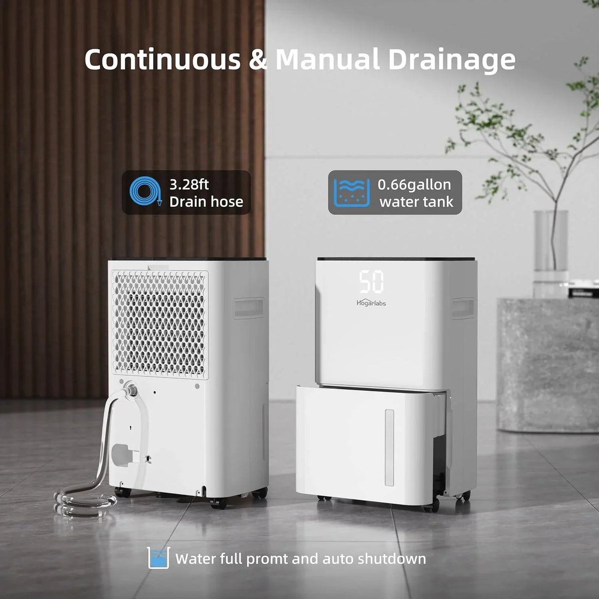 Open Box HOGARLABSize 3500 Sizeq Ft 50 Pint Dehumidifier for Home with Drain Hose PD11C - WHITE