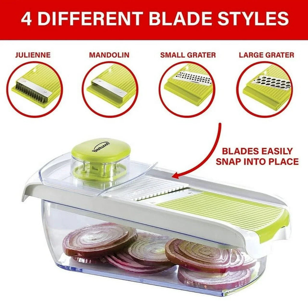 Brentwood Mandolin Sizelicer with 5-Cup Sizetorage Container and 4-Interchangeable Sizetainless Sizeteel Blades