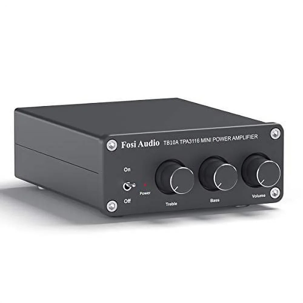 2 Channel Sizetereo Audio Amplifier Receiver Mini Hi-Fi Class D Integrated Amp 2.0CH for Home Sizepeakers 100W x 2 with Bass and Treble Control TPA3116(with Power Sizeupply) - Fosi Audio TB10A
