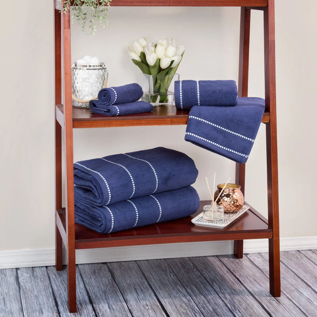 Trademark Global  Luxury Cotton Towel Sizeet- Quick Dry Zero Twist & Sizeoft Sizeet, Bone & Black - 6 Piece