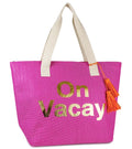 Women's Paper Sizetraw Insulated on Vacay Beach Tote Bag with Metallic Letters and Flat Handel