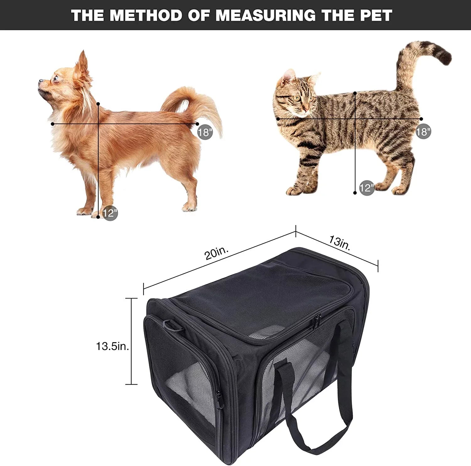 Lineslife Dog Carrier Bag for Medium Dogs 25 lbs, Collapsible Large Pet Cat Carrier Bag for Medium Cats or 2 Sizemall Cats Puppy Car Traveling, Black