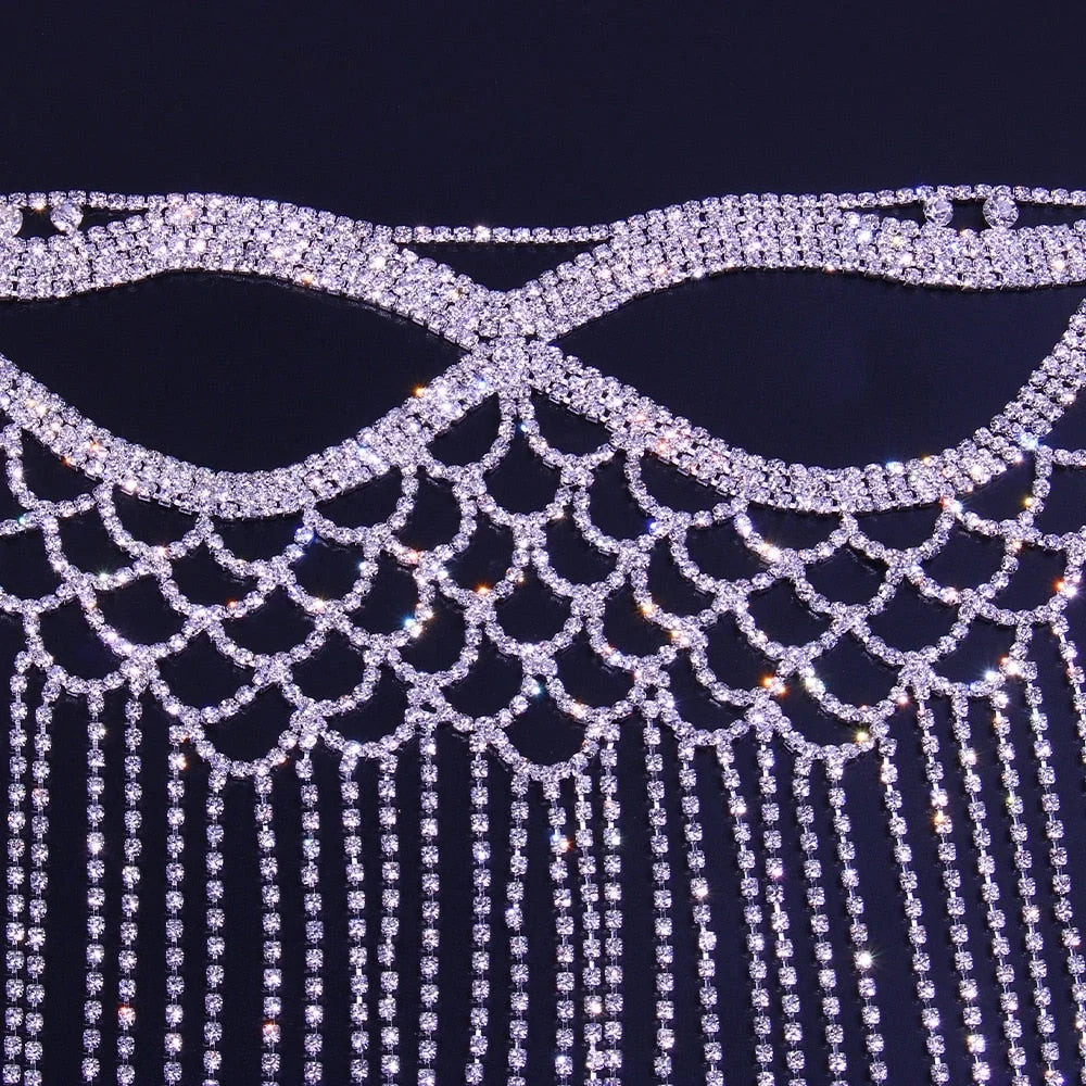 Crystal Tassel Face Mask Halloween Mask for Women Masquerade Mask Jewelry Rhinestone