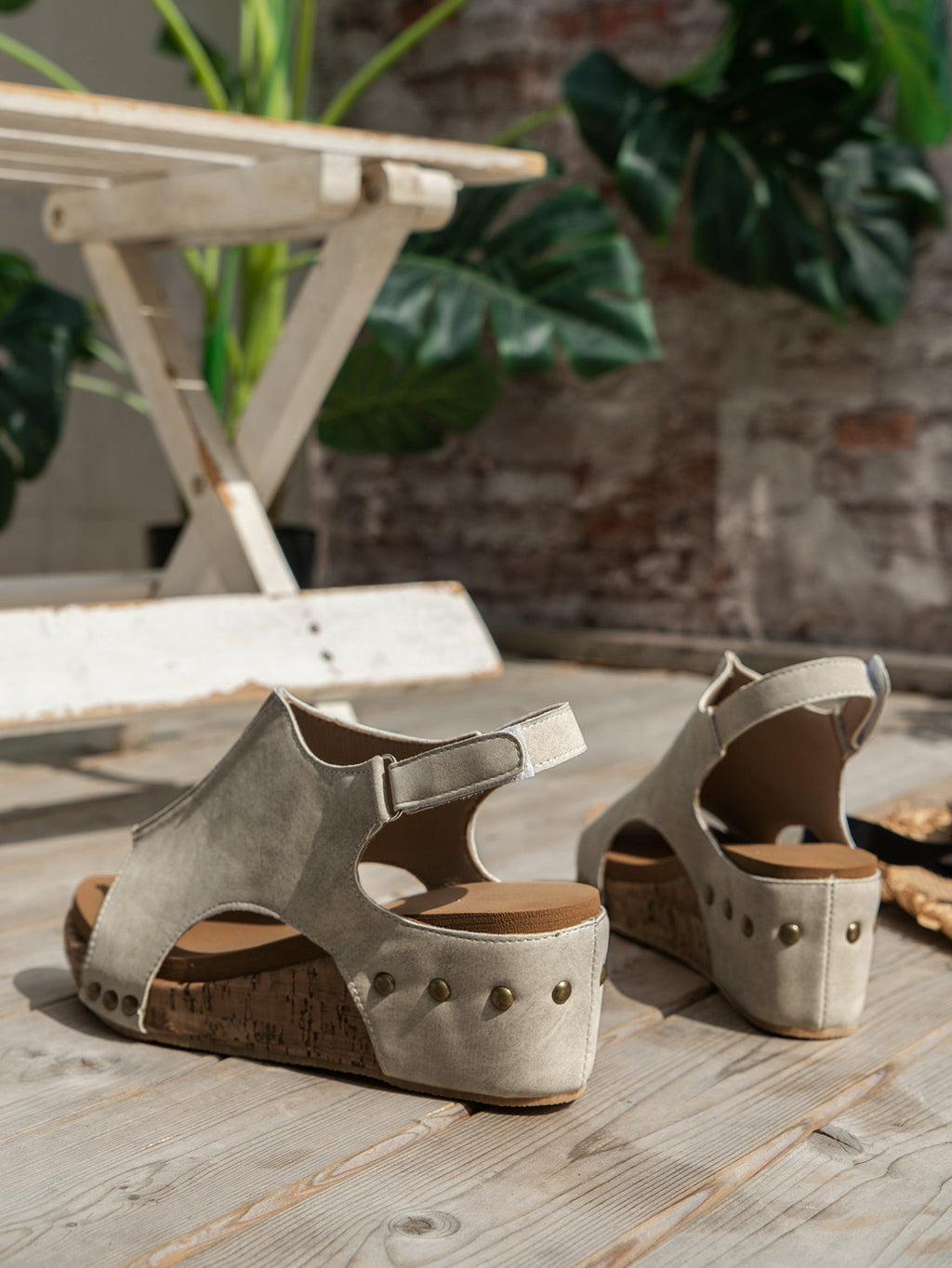 Gray Vintage Leather Sizetitching Sizetudded Wedge Sizeandals