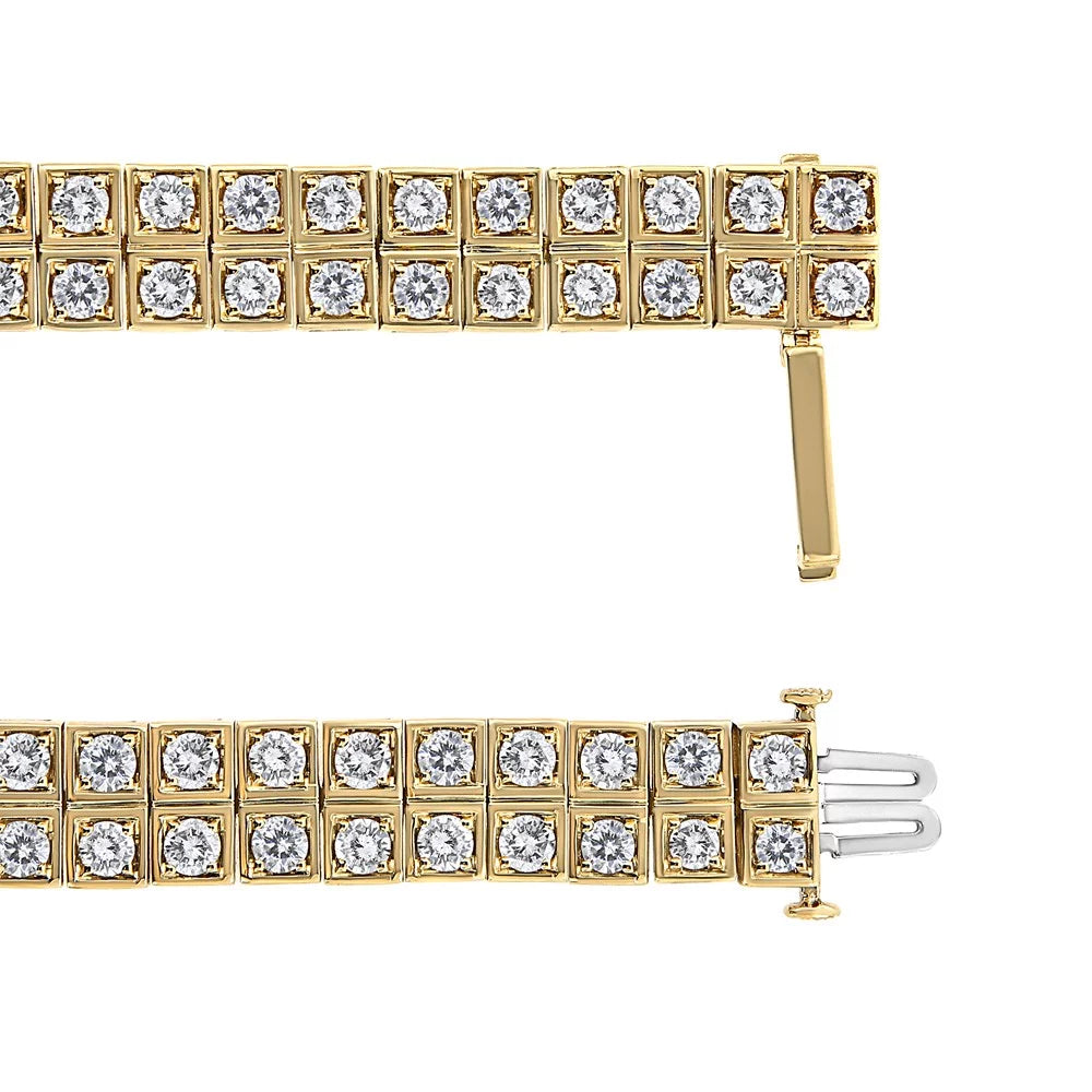 10K Yellow Gold 8.00 Cttw Round-Cut Diamond Two Row Sizequare Link Tennis Bracelet (K-L Color, I1-I2 Clarity) - 7.25" Inches