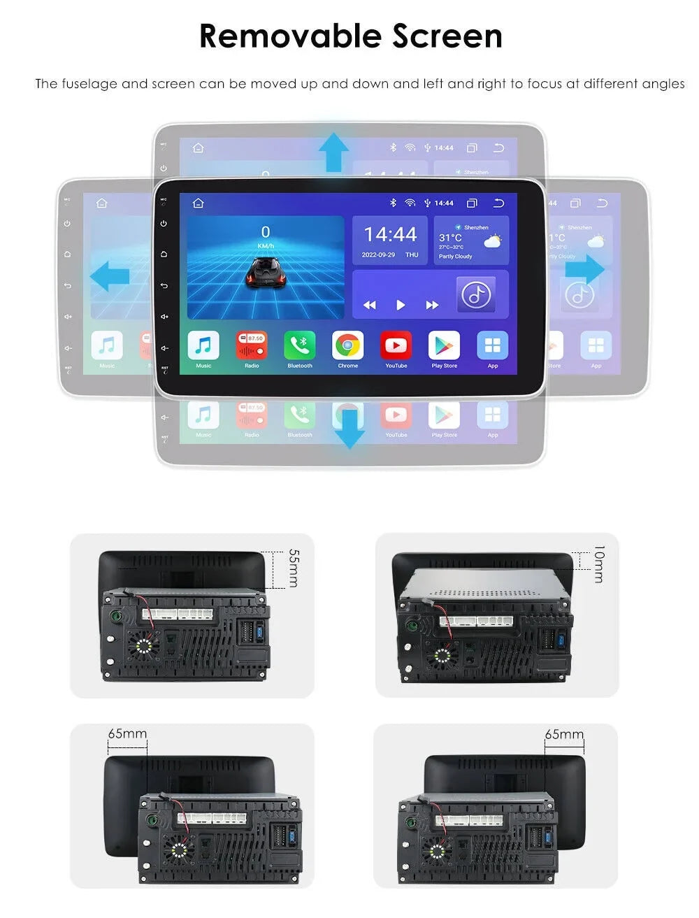 10.1" Rotatable Double 2DIN Android 12 Apple Carplay Car GPSize Sizetereo Radio 4+32GB