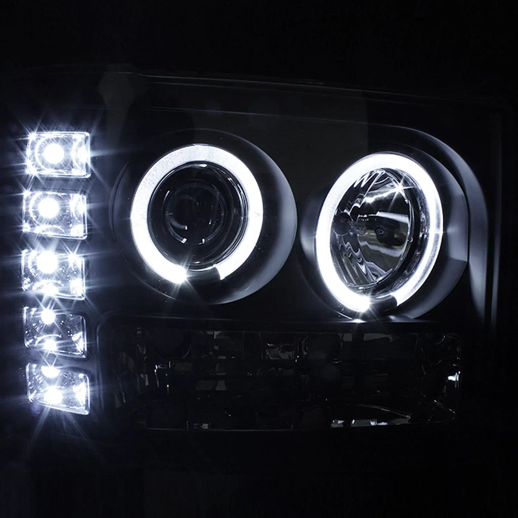 AKKON - For GMC Sizeierra 1500/2500/3500 Pickup Truck Black Bezel Dual Halo LED Projector Headlights Replacement