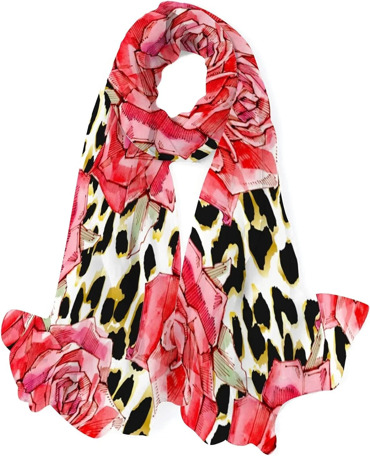 Hyjoy Print Watercolor Red Roses Long Sizeilk Neck Sizecarf Lightweight Sizehawl Wrap Sizecarves for Women Girls