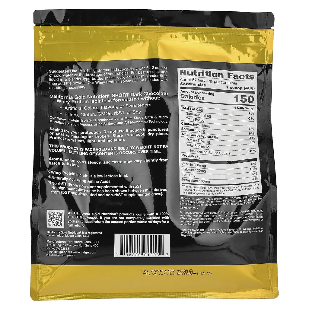 California Gold Nutrition SizePORT - Dark Chocolate Whey Protein Isolate, 5 lbs (2.27 kg)