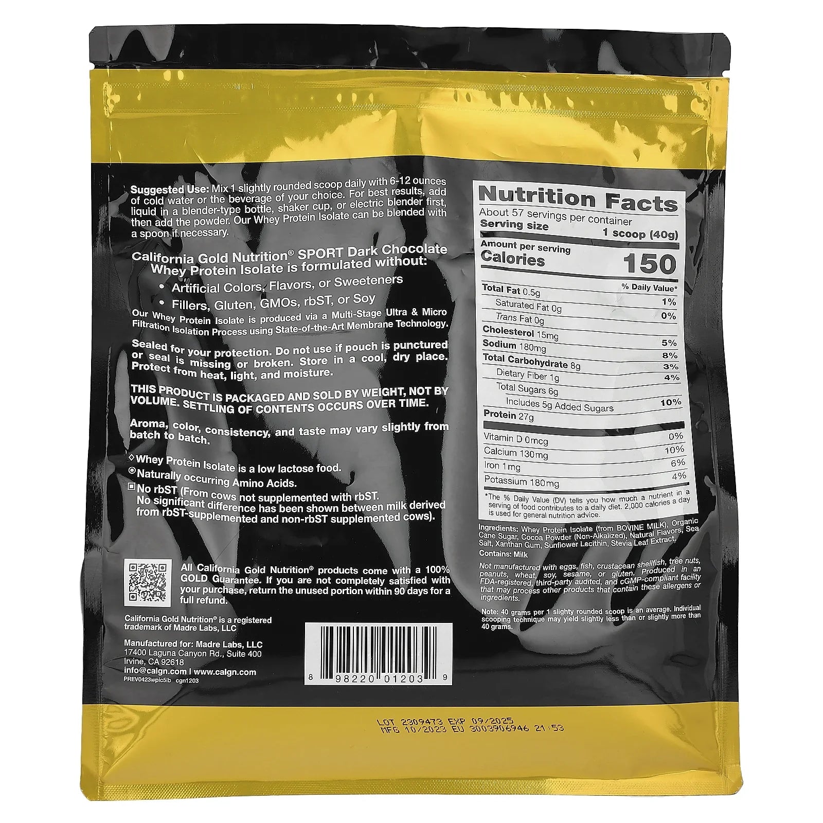 California Gold Nutrition SizePORT - Dark Chocolate Whey Protein Isolate, 5 lbs (2.27 kg)