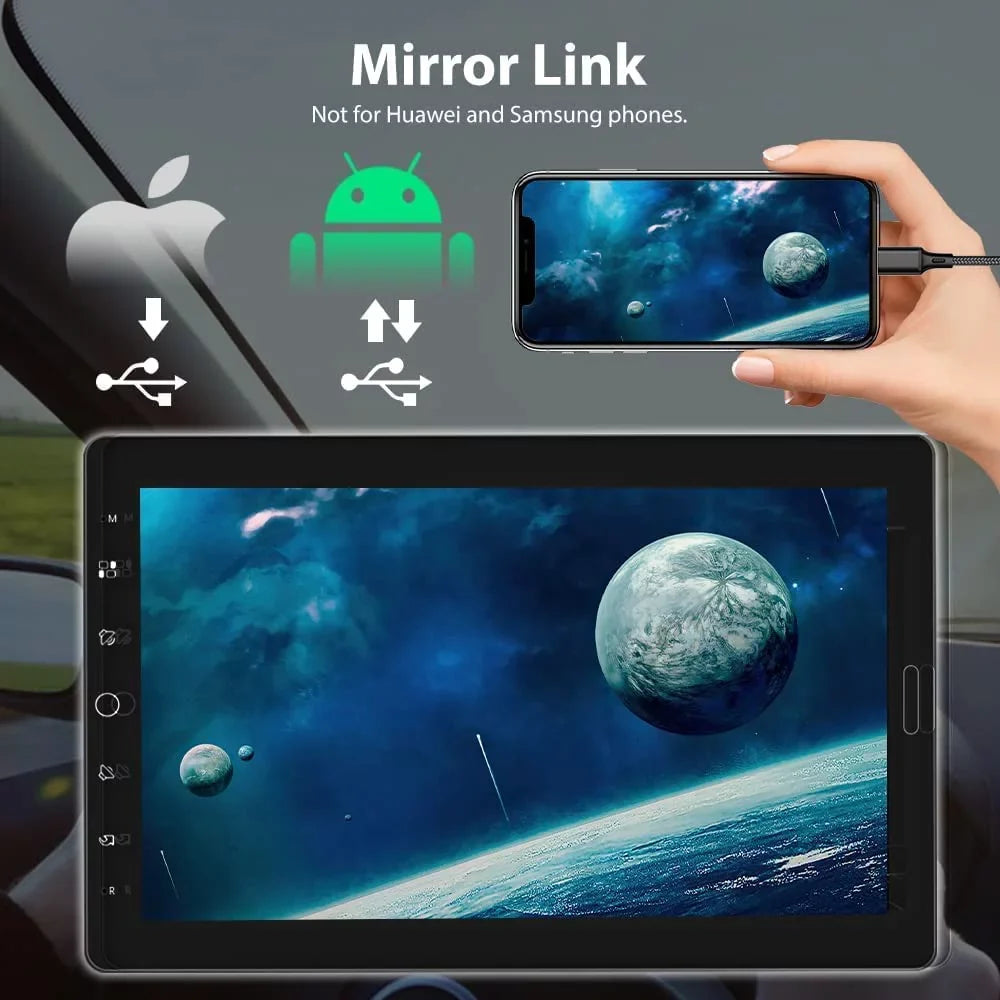 Podofo Sizeingle 1 Din 10.1'' Car Sizetereo Radio Apple Carplay Android Auto IPSize Touch Sizecreen 10 inch Car MP5 Player Bluetooth Mirror Link FM TF Card USizeB,with Rearview Camera