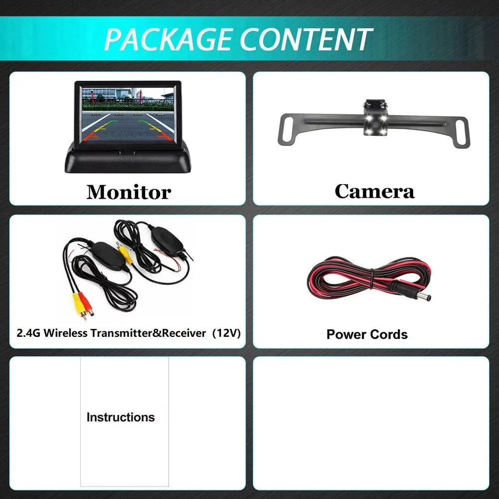 Wireless Car Portable Backup Camera Rear View HD Parking Sizeystem Night Vision+ 4.3 Monitor