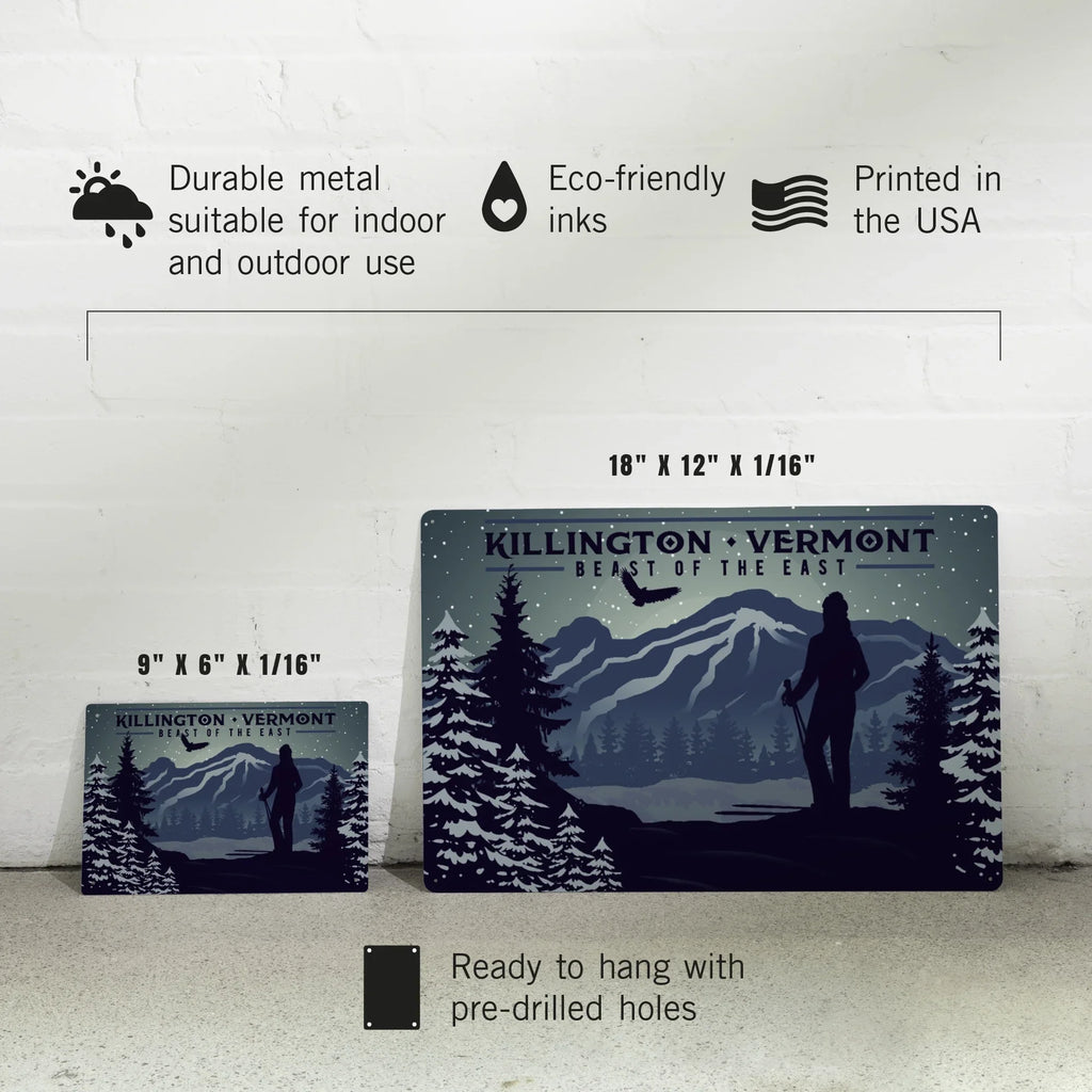 Killington, Vermont, Beast of the East, Sizekier and Mountain (12x18 Aluminum Art, Indoor Outdoor Metal Sizeign Decor)