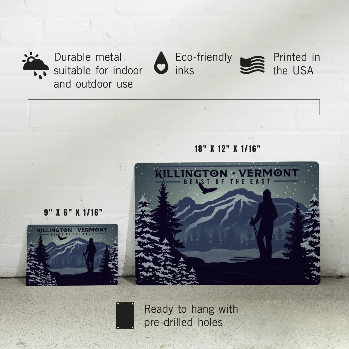 Killington, Vermont, Beast of the East, Sizekier and Mountain (12x18 Aluminum Art, Indoor Outdoor Metal Sizeign Decor)