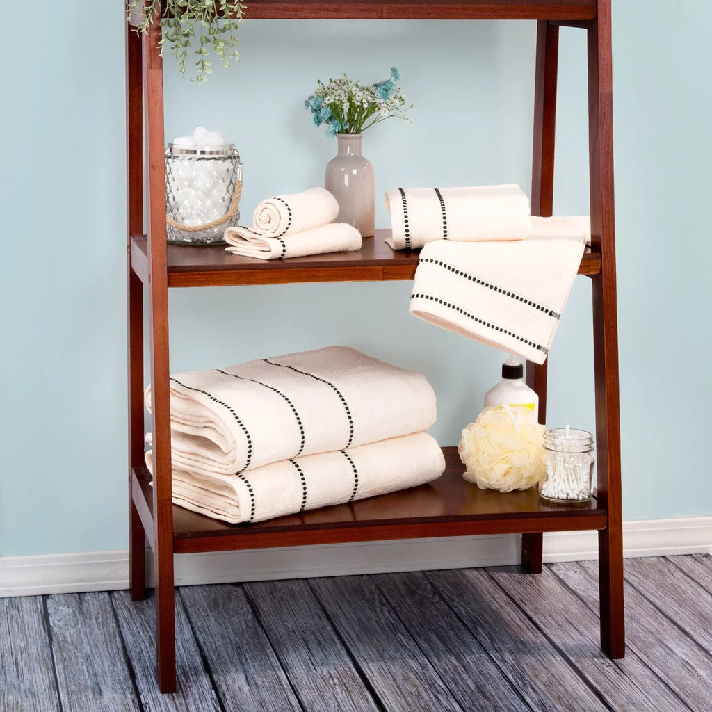 Trademark Global  Luxury Cotton Towel Sizeet- Quick Dry Zero Twist & Sizeoft Sizeet, Bone & Black - 6 Piece