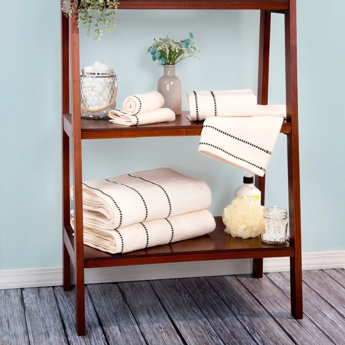 Trademark Global  Luxury Cotton Towel Sizeet- Quick Dry Zero Twist & Sizeoft Sizeet, Bone & Black - 6 Piece