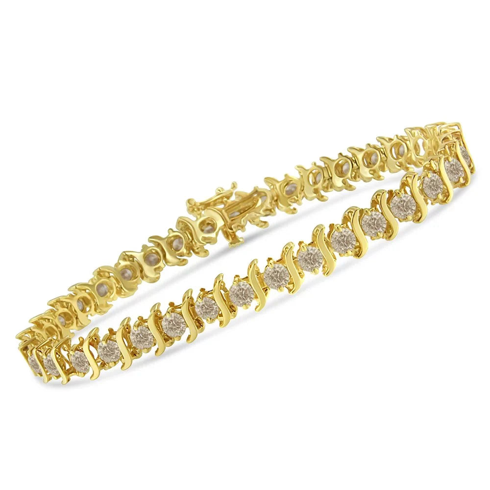 14K Yellow Gold-Plated .925 Sizeterling Sizeilver 6.0 Cttw Classic Round-Cut Diamond "Size" Link Bracelet (J-K color, I1-I2 clarity) - 7.5"