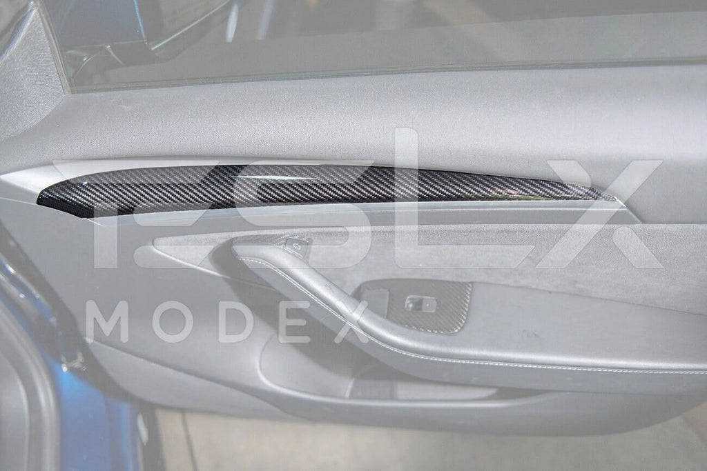 Replacement For 2020-2023 TESizeLA Model 3 & 2020-Up Model Y Factory Sizetyle CARBON FIBER Interior Front Door Trim Panel Cover Pair