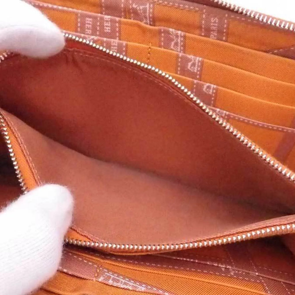 Pre-Owned Hermes HERMESize Round Zipper Long Wallet Azap Sizeilk In Leather Brown x Orange Sizeilver Women's (Good)