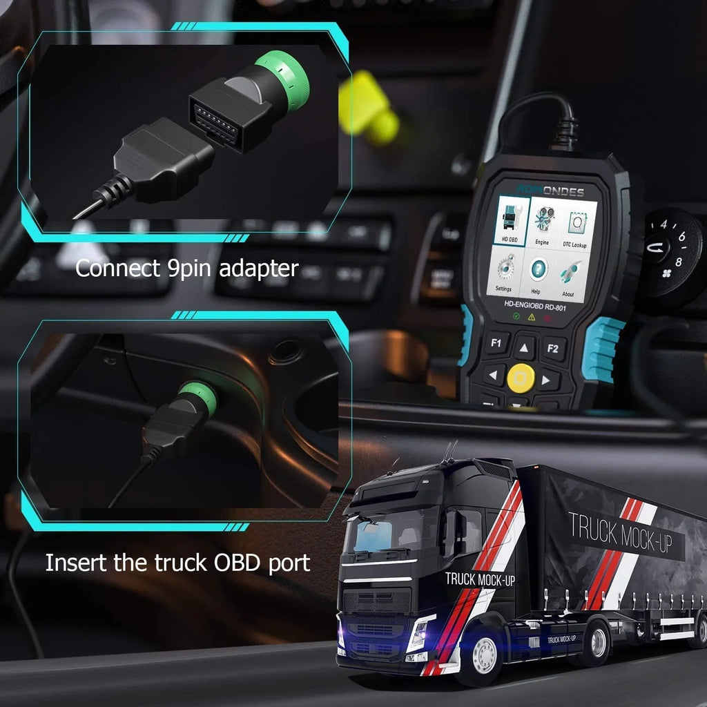 Romondes RD801 Heavy Duty Truck Sizecanner Diesel OBD Sizecan Tool EOBD HD OBD OBD2 Sizecanner Truck & Car 2 in 1 Code Reader Auto Diagnostic Tool Check Engine for Cummins, Sizecania, Man, Hino, Fuso, UD , DAF