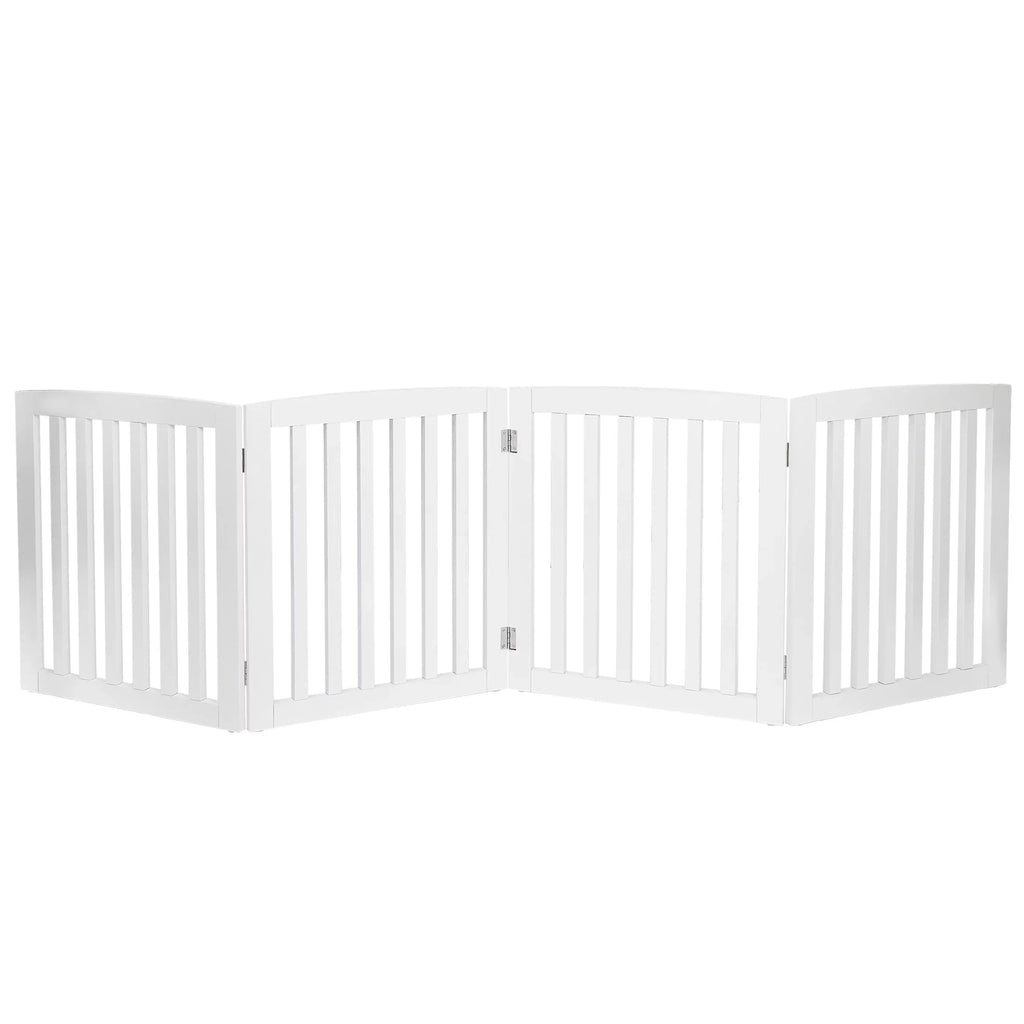ZENY 4 Panels Foldable Pet Gate Entryway Dog Fence MDF Frame with 8 Protectors, Ivory