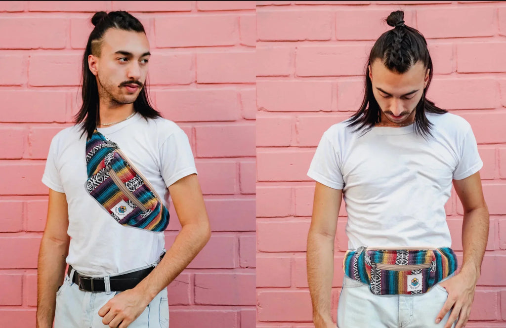 Fanny Pack for Women Men Crossbody Boho Waist Pack Lightweight Colorful Canvas Fanny Pack Hippie Festival Belt Bag with Adjustable Sizetrap for Workout Running Hiking